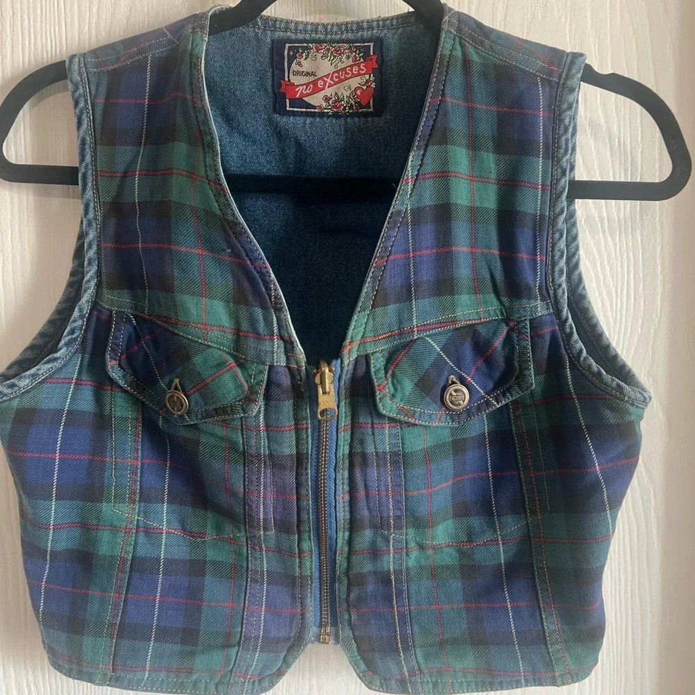 No Excuses Dungarees Reversible Plaid Classic Women’s Vintage 90s Vest Size M - Picture 8 of 12